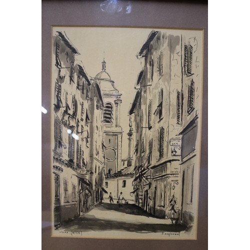 241 - Signed J. Degioanni Pen and Wash Painting of Vieux (Nice) - Framed and Glazed - 39 x 30.5cm