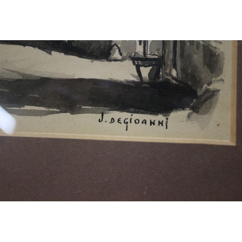 241 - Signed J. Degioanni Pen and Wash Painting of Vieux (Nice) - Framed and Glazed - 39 x 30.5cm