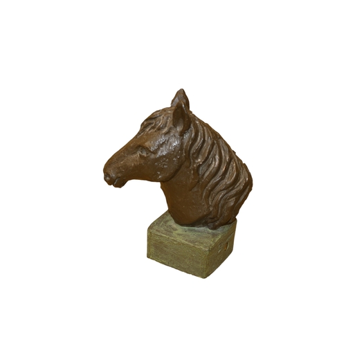 245 - Geert Kunen Hand Made Clay Bust of a Horse Head on Verdigris Coloured Base - Nicely Stamped to Base ... 