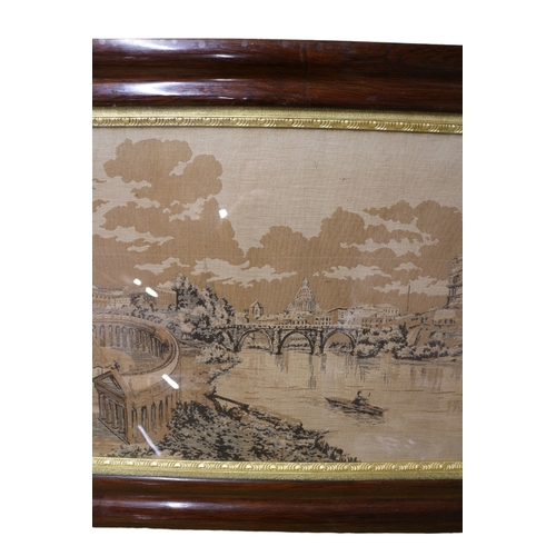 277 - XL Wooden Framed Antique Tapestry, 61 x 144 cm