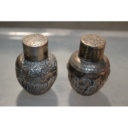 155 - Hallmarked London 1897 - Lidded Pots, (Possibly Salt & Pepper Pots), with Nice Patterns - 76.6gh... 