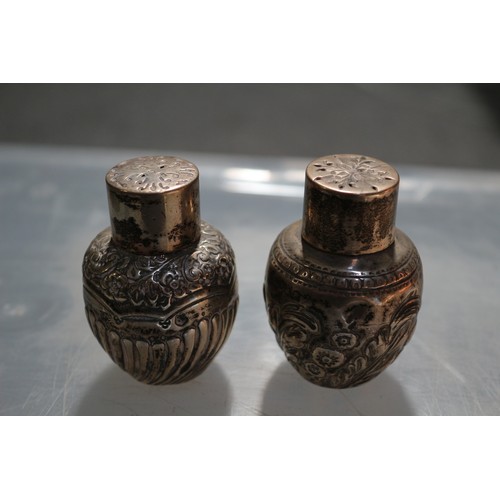 155 - Hallmarked London 1897 - Lidded Pots, (Possibly Salt & Pepper Pots), with Nice Patterns - 76.6gh... 