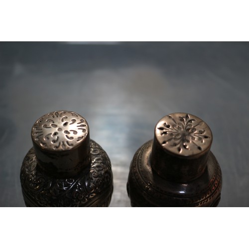 155 - Hallmarked London 1897 - Lidded Pots, (Possibly Salt & Pepper Pots), with Nice Patterns - 76.6gh... 