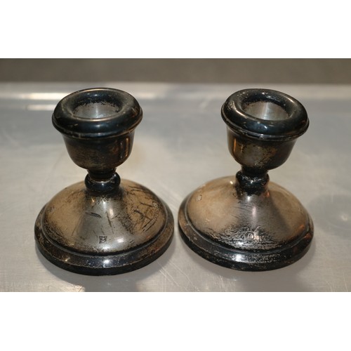 161 - Silver Hallmarked Pair of Small Candle Holders - 138g (Filled Bases)