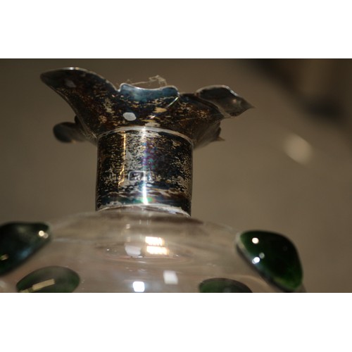 165 - 19th Century Silver Hallmarked, (Faint), Topped Glass Glug Glug Decanter with Unusual Coloured Ball ... 