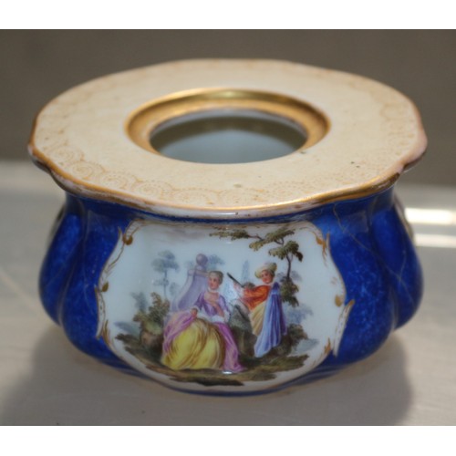 168 - Very Nice Dresden Desk Piece with Typical Lord and Lady Painted Design and Vibrant Blue Colour. ... 