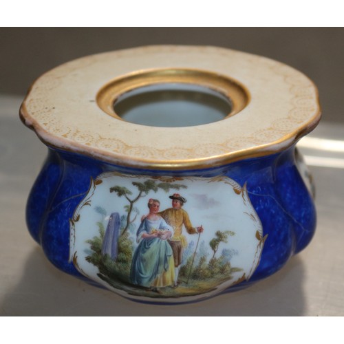 168 - Very Nice Dresden Desk Piece with Typical Lord and Lady Painted Design and Vibrant Blue Colour. ... 