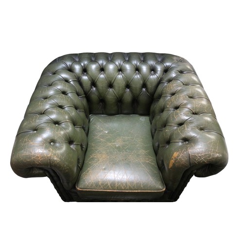 41 - Chesterfield Leather Chair plus Foot Stool in Green