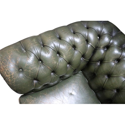 41 - Chesterfield Leather Chair plus Foot Stool in Green