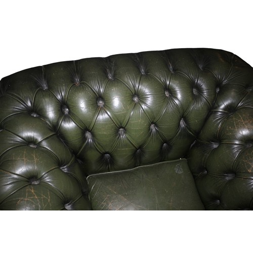 41 - Chesterfield Leather Chair plus Foot Stool in Green