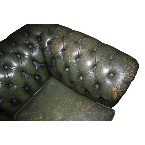 41 - Chesterfield Leather Chair plus Foot Stool in Green