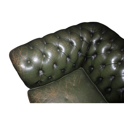41 - Chesterfield Leather Chair plus Foot Stool in Green