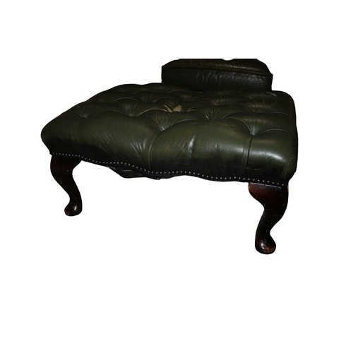 41 - Chesterfield Leather Chair plus Foot Stool in Green