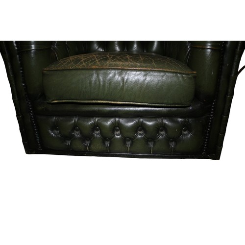 41 - Chesterfield Leather Chair plus Foot Stool in Green