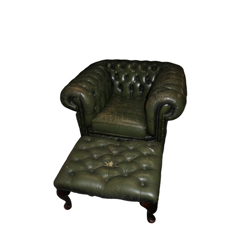41 - Chesterfield Leather Chair plus Foot Stool in Green