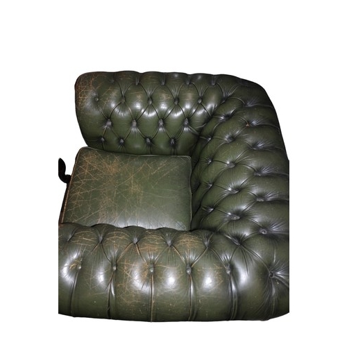 41 - Chesterfield Leather Chair plus Foot Stool in Green