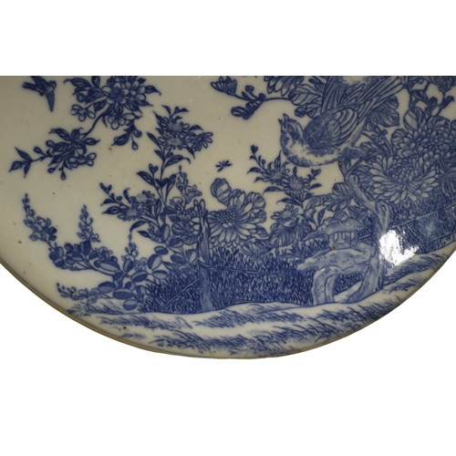 37 - Japanese Arita Blue and White Decorated Plate - Decorated with Bird and Blossom Design - 32cm Dia