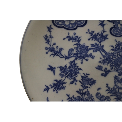 37 - Japanese Arita Blue and White Decorated Plate - Decorated with Bird and Blossom Design - 32cm Dia