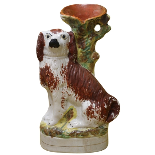 39 - Pair of Victorian Staffordshire Flat Back Spill Vases in the Style of Spaniel Dogs - 34cm Tall