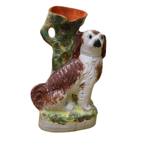 39 - Pair of Victorian Staffordshire Flat Back Spill Vases in the Style of Spaniel Dogs - 34cm Tall