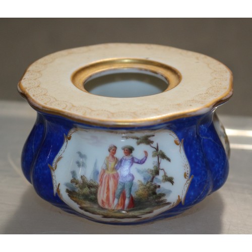 97 - Very Nice Dresden Desk Piece with Typical Lord and Lady Painted Design and Vibrant Blue Colour.