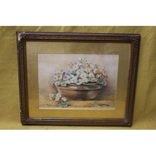 121 - Well Executed Watercolour of Flowers in a Bowl Vase - Signed E.E. 1888 - Framed and Glazed