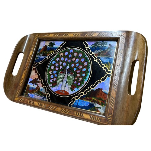 5 - Vintage Butterfly Wing Serving Tray with Ornate Inlaid Edging Originally from Rio de Janeiro - 36cm ... 