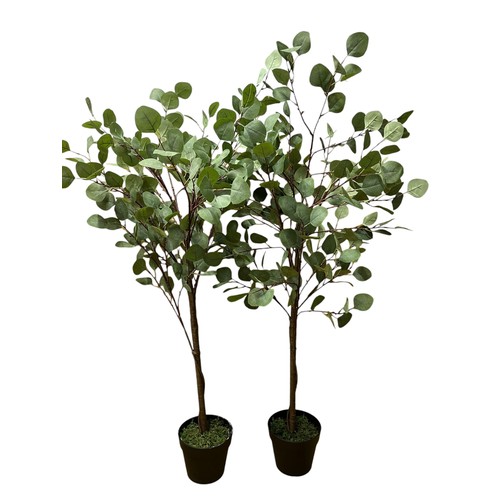 10 - 2 x Plastic Office Eucalyptus Plants in Pots - 130cm Tall