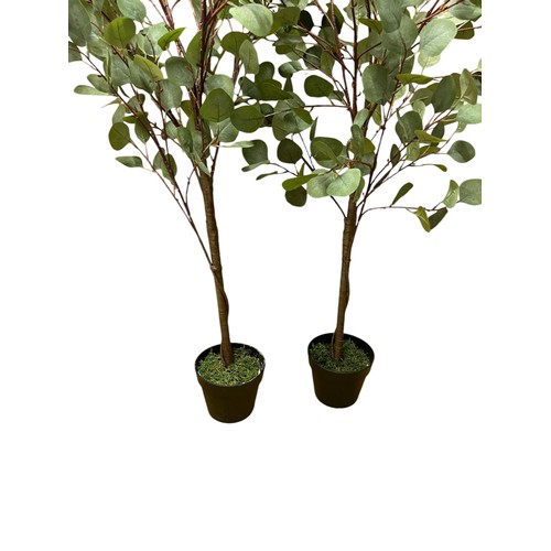 10 - 2 x Plastic Office Eucalyptus Plants in Pots - 130cm Tall