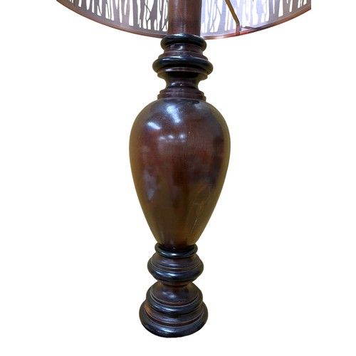 13 - Very Nice and Large Vintage Turned Wood Table Lamp with Unusual Shade - 76cm Tall