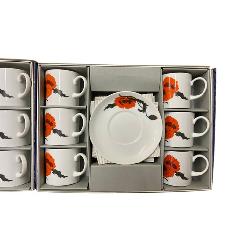 22 - 2 x Boxed Sets of Wedgwood Susie Cooper Corn Poppy Design Coffee Cups & Saucers