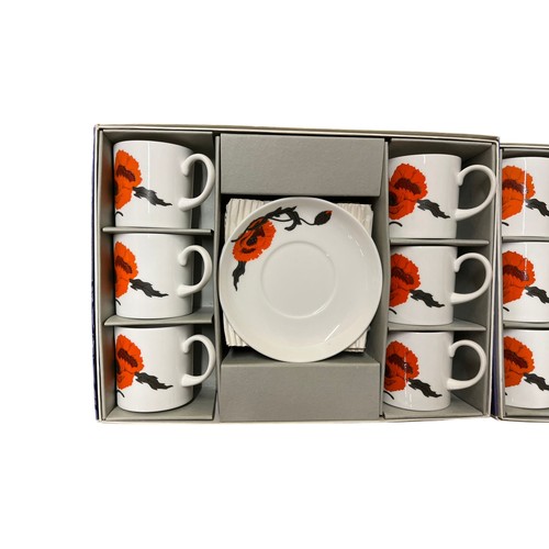 22 - 2 x Boxed Sets of Wedgwood Susie Cooper Corn Poppy Design Coffee Cups & Saucers