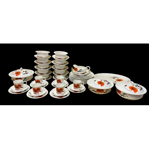 23 - Large Selection of Wedgwood 'Susie Cooper' Corn Poppy Design Crockery Set - Over 55 Pieces