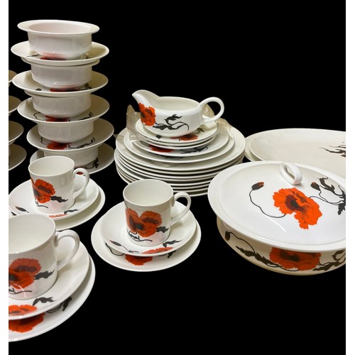 23 - Large Selection of Wedgwood 'Susie Cooper' Corn Poppy Design Crockery Set - Over 55 Pieces