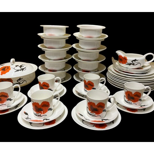 23 - Large Selection of Wedgwood 'Susie Cooper' Corn Poppy Design Crockery Set - Over 55 Pieces