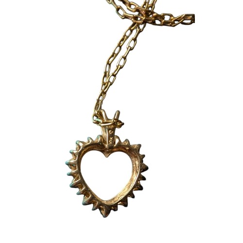 29 - 10ct Gold Heart Pendant with Small Emeralds Set on a 10ct Chain - 4.2g Total Weight - Estate Sale