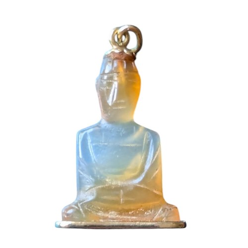 33 - Believed to be a Small Jade or Crystal Buddha Pendant Set on a Yellow Metal Base and Top with Ring -... 