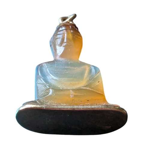 33 - Believed to be a Small Jade or Crystal Buddha Pendant Set on a Yellow Metal Base and Top with Ring -... 