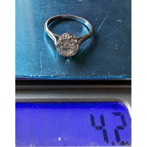 26 - Very Nice Platinum Hallmarked Single Stone Ring, (Believed to be Diamond but not Tested) - 4.2g Tota... 