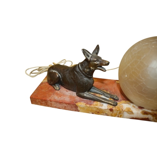 25 - Art Deco Dog Lamp Set on Italian Marble with Crackle Glazed Ball Shade - 27.5cm Wide