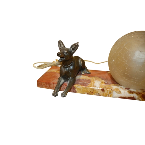 25 - Art Deco Dog Lamp Set on Italian Marble with Crackle Glazed Ball Shade - 27.5cm Wide