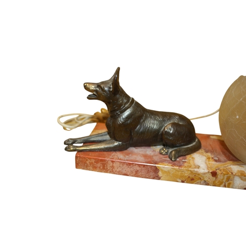 25 - Art Deco Dog Lamp Set on Italian Marble with Crackle Glazed Ball Shade - 27.5cm Wide