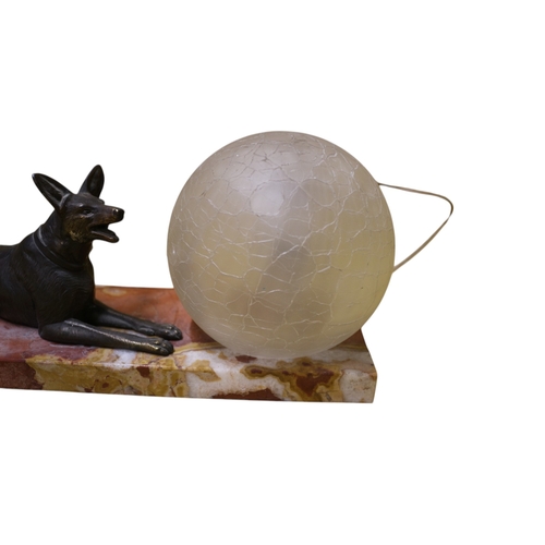 25 - Art Deco Dog Lamp Set on Italian Marble with Crackle Glazed Ball Shade - 27.5cm Wide