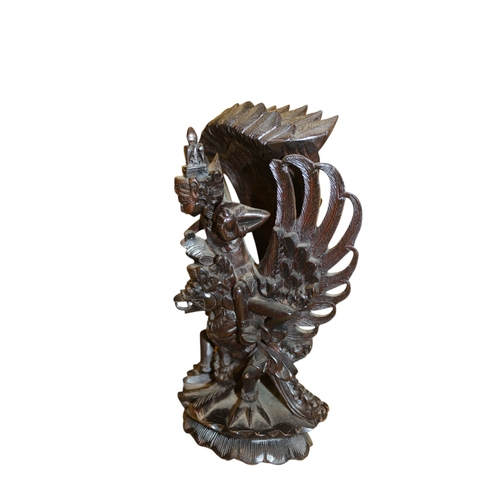 31 - Balinese Hand Carved Vintage - 1960's Era - Ebony Wood Sculpture of Vishnu Riding Garuda Njana Tilem... 