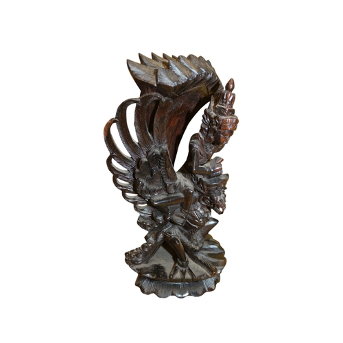 31 - Balinese Hand Carved Vintage - 1960's Era - Ebony Wood Sculpture of Vishnu Riding Garuda Njana Tilem... 