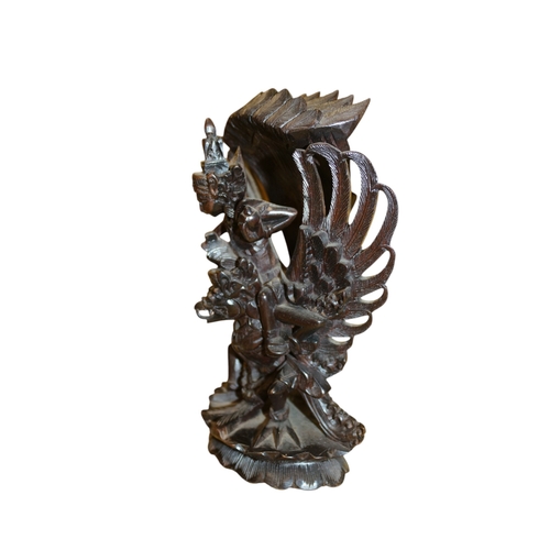 31 - Balinese Hand Carved Vintage - 1960's Era - Ebony Wood Sculpture of Vishnu Riding Garuda Njana Tilem... 