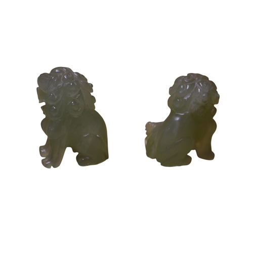 32 - Pair of Vintage Jade Dogs of Fo - 6cm Tall