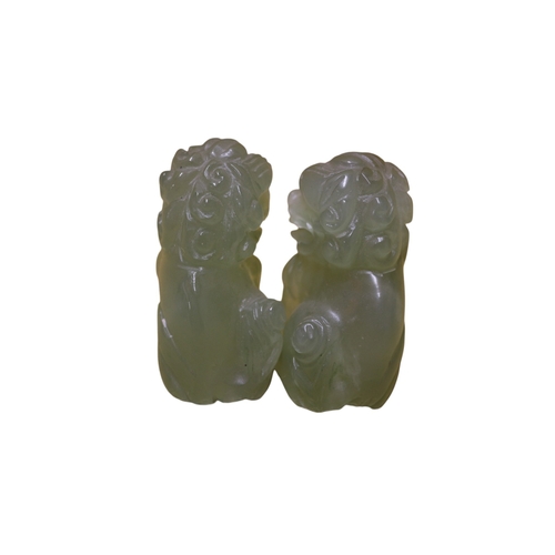 32 - Pair of Vintage Jade Dogs of Fo - 6cm Tall