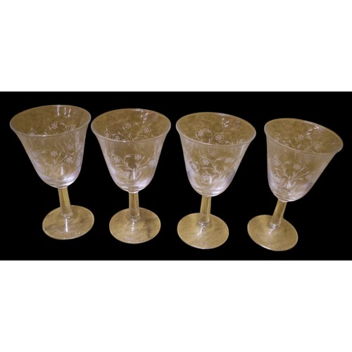 20 - Set of 4 Floral Engraved Glasses from the 1980's Era