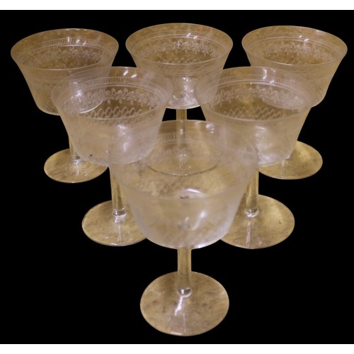 21 - Circa 1920's Set of 6 Tall Lady Hamilton Champagne Coupes - Pall Mall Pattern